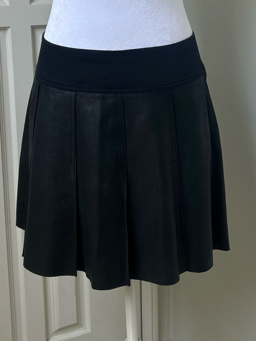 Vince 100% Goat Leather Black Flared Mini Skirt | Size 6 | Quiet Luxury